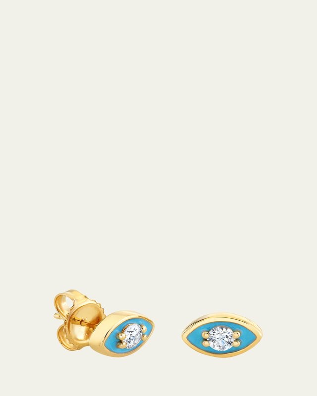 14K Yellow Gold Large Enamel Marquise Evil Eye Stud Single Earring